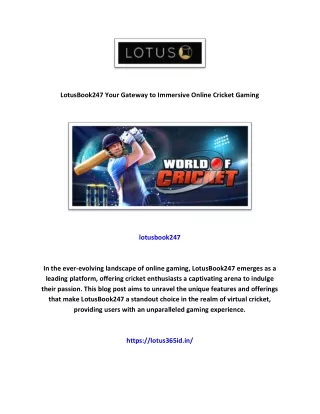 LotusBook247 Your Gateway to Immersive Online Cricket Gaming....