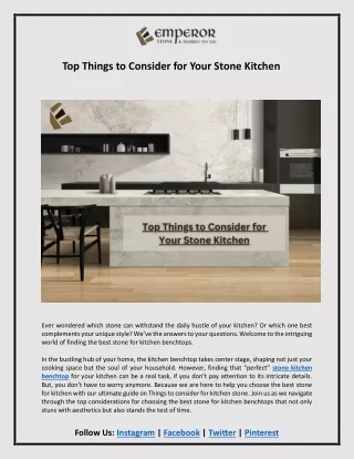 TOP THINGS TO CONSIDER FOR YOUR STONE KITCHEN
