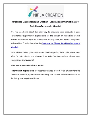 Organized Excellence Nirja Creation - Leading Supermarket Display Rack Manufacturers in Mumbai