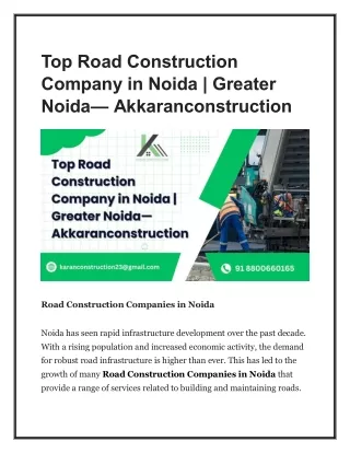 Top Road Construction Company in Noida