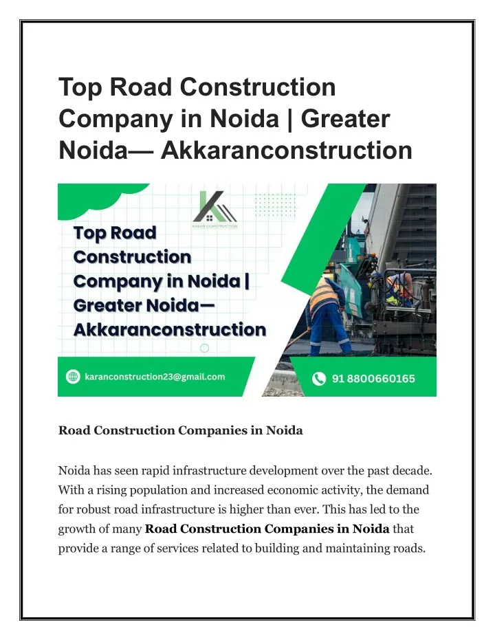 top road construction company in noida greater