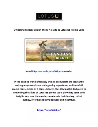 Unlocking Fantasy Cricket Thrills A Guide to Lotus365 Promo Code....