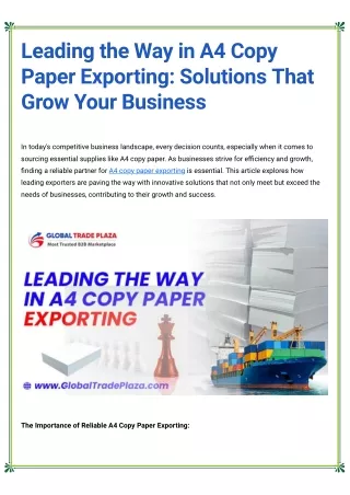 Leading the Way in A4 Copy Paper Exporting