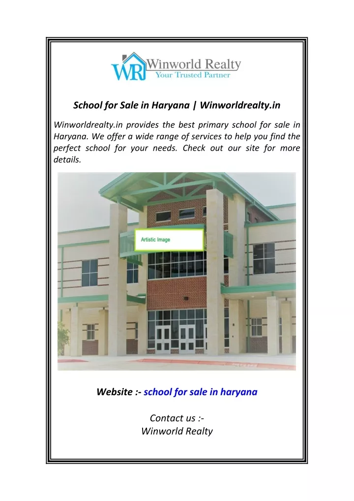 school for sale in haryana winworldrealty in