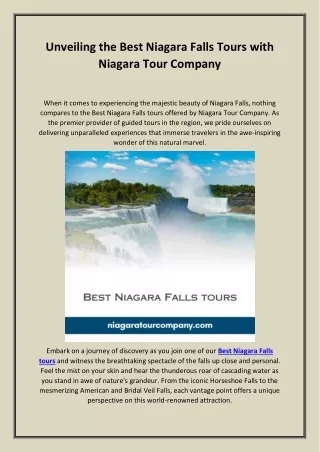 Unveiling the Best Niagara Falls Tours with Niagara Tour Company