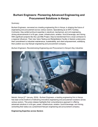 Pioneering Advanced Engineering and Procurement Solutions in Kenya