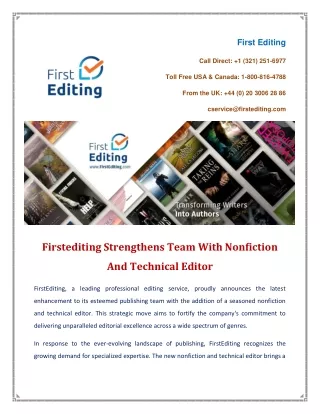 Firstediting Strengthens Team With Nonfiction And Technical Editor