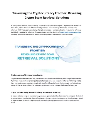 Traversing the Cryptocurrency Frontier Revealing Crypto Scam Retrieval Solutions