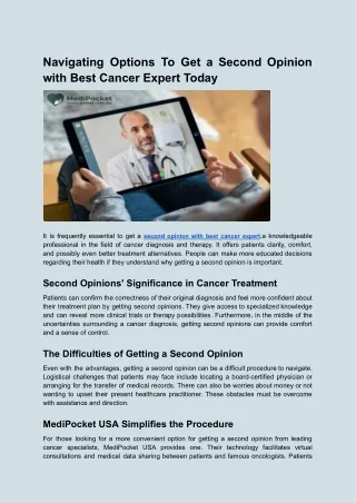 Navigating Options To Get a Second Opinion with Best Cancer Expert Today