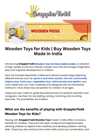 GrapplerTodd Wooden Toys for Kids - Buy Wooden Toys Made in India