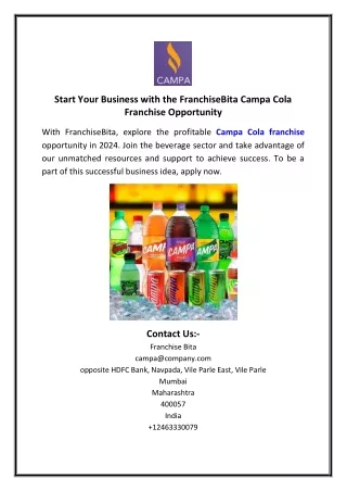 Start Your Business with the FranchiseBita Campa Cola Franchise Opportunity