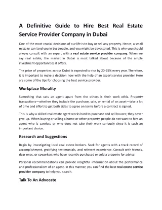 Your Definitive Guide to Hiring the Best Real Estate Service Provider Company in Dubai