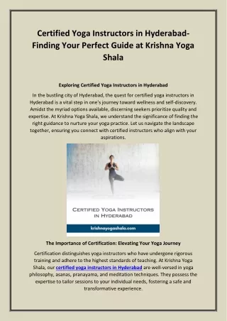 Certified Yoga Instructors in Hyderabad-Finding Your Perfect Guide at Krishna Yoga Shala