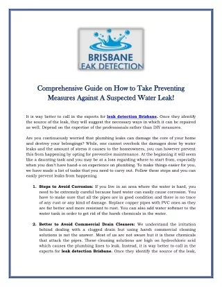 Comprehensive Guide on How to Take Preventing Measures Against A Suspected Water Leak