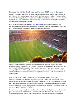 Germany Vs Scotland A Guide for the Euro 2024 Fans in Germany