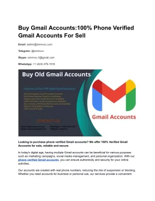 Buy Old Gmail Accounts - 100% PVA Active Gmail Accounts
