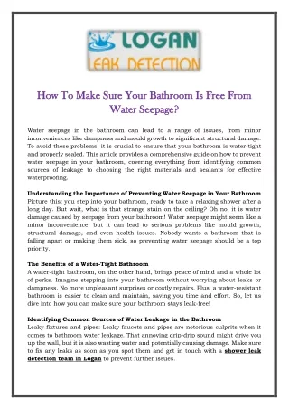 How To Make Sure Your Bathroom Is Free From Water Seepage