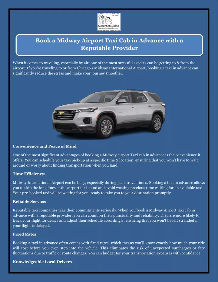 book a midway airport taxi cab in advance with