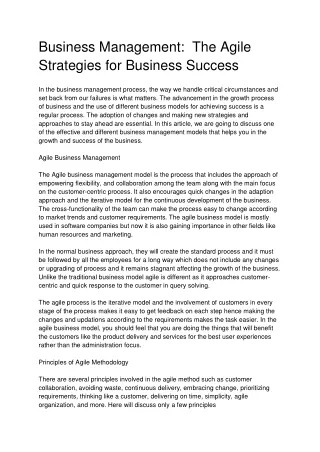 Business Management_  The Agile Strategies for Business Success