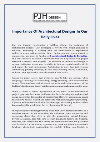 Importance Of Architectural Designs In Our Daily Lives