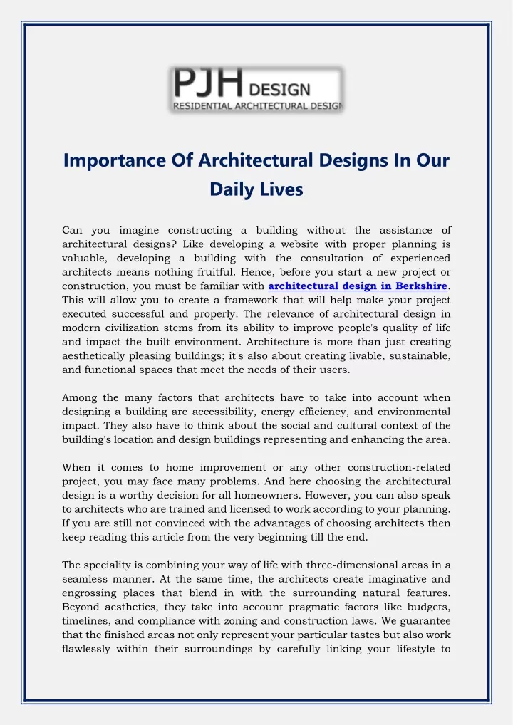 importance of architectural designs in our daily