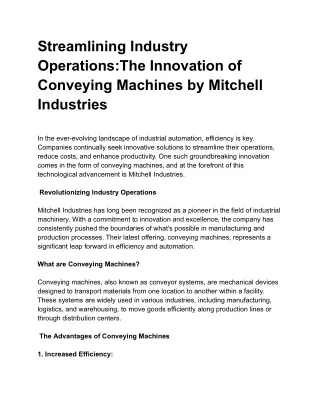 Streamlining Industry Operations The Innovation of Conveying Machines by Mitchell Industries