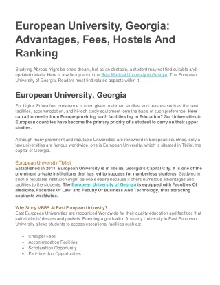 European University, Georgia Advantages, Fees, Hostels And Ranking