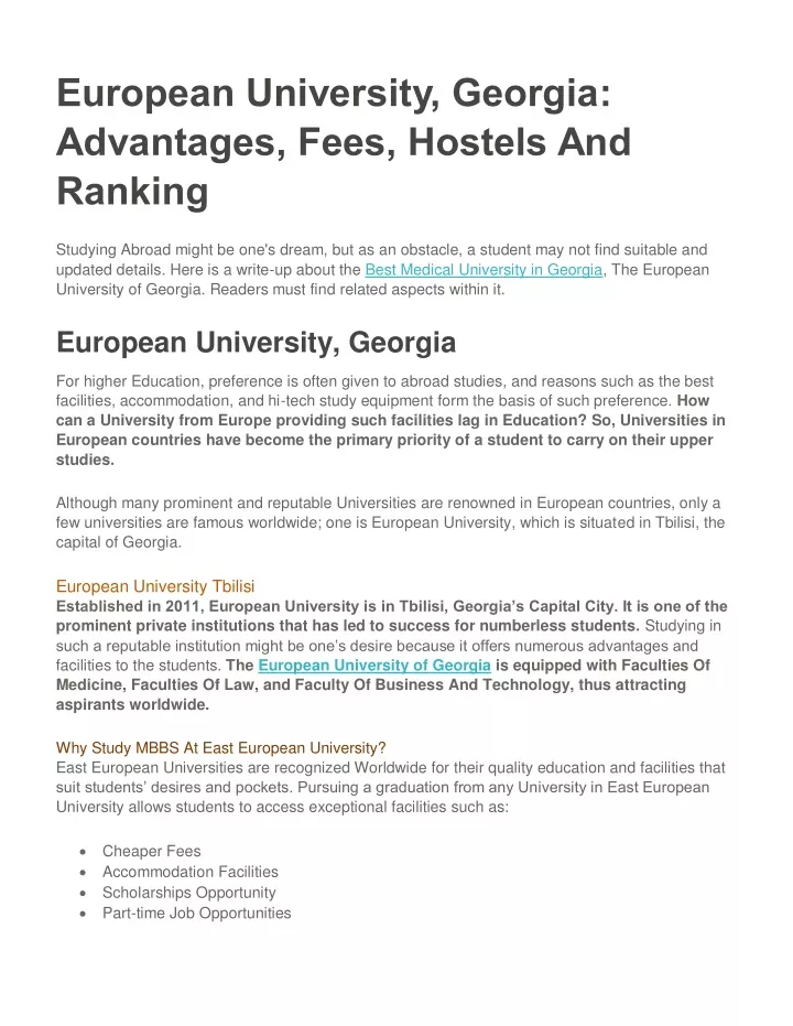 european university georgia advantages fees