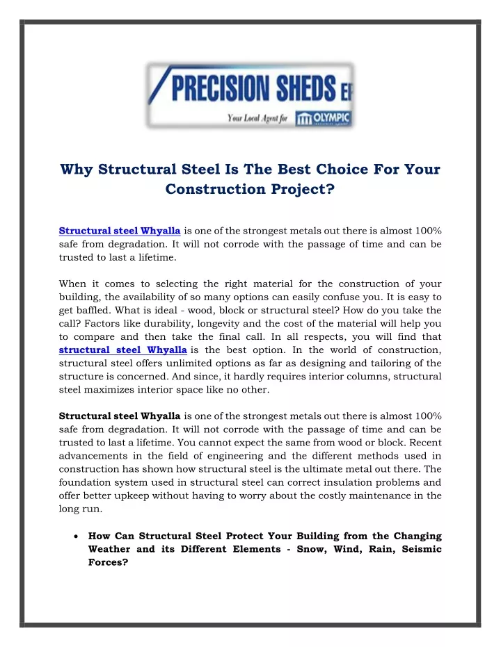 why structural steel is the best choice for your