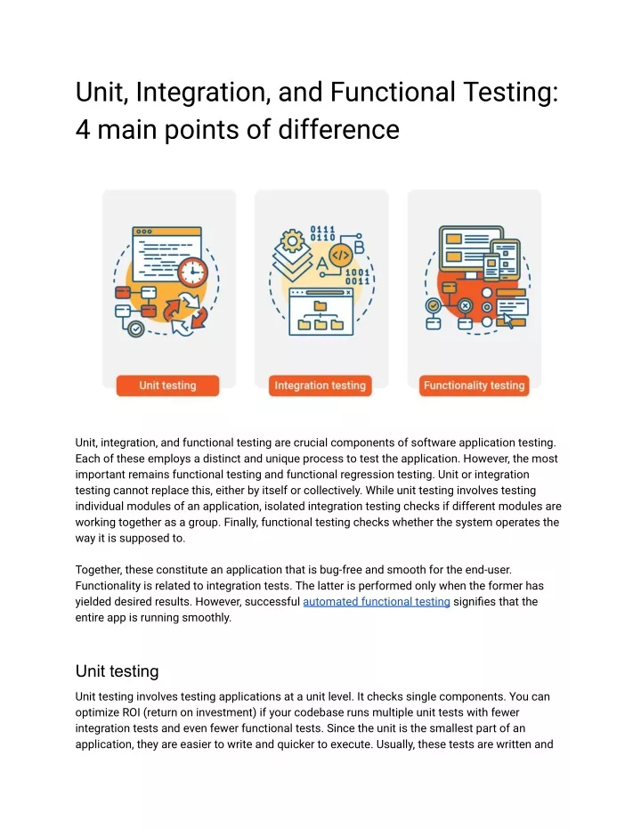 unit integration and functional testing 4 main