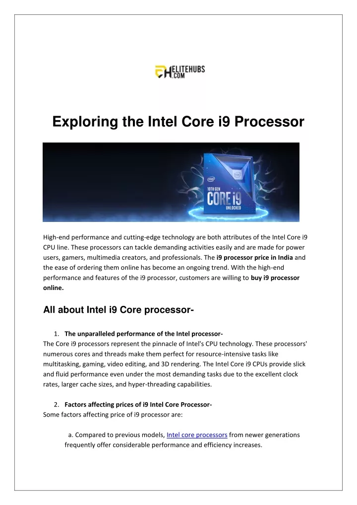 exploring the intel core i9 processor
