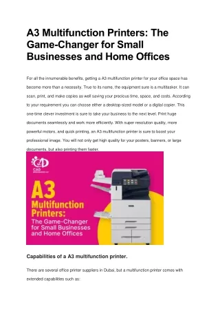 A3 Multifunction Printers The Game-Changer for Small Businesses and Home Offices