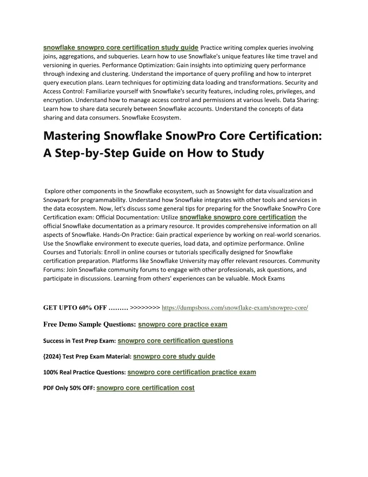 snowflake snowpro core certification study guide