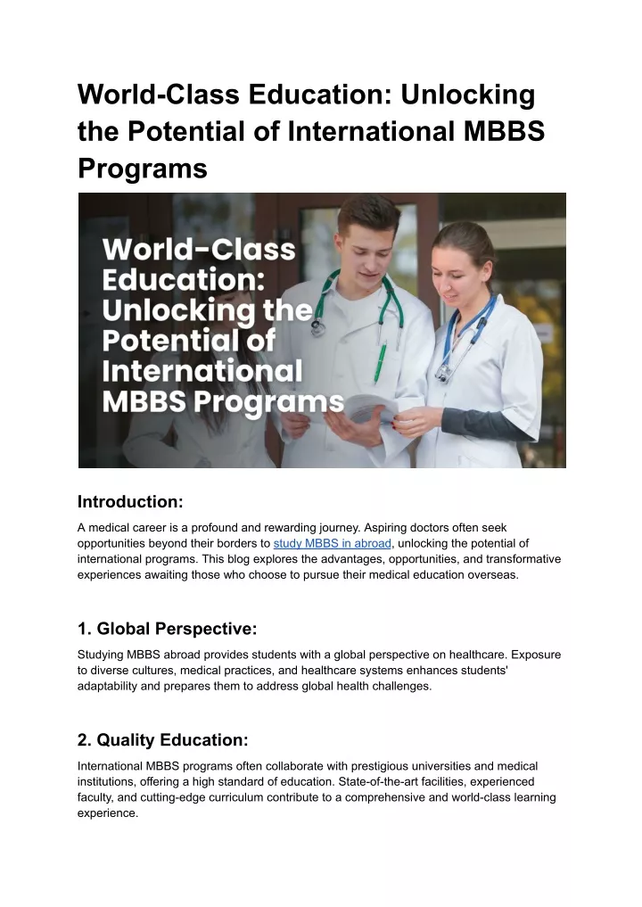 world class education unlocking the potential