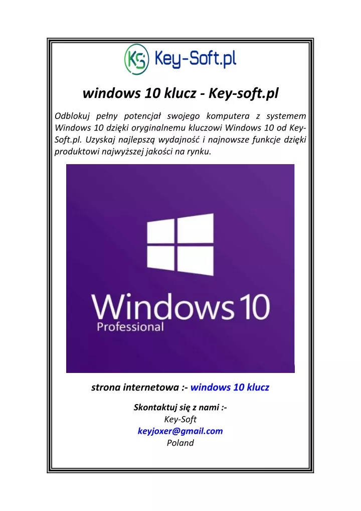 windows 10 klucz key soft pl