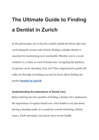 The Ultimate Guide to Finding a Dentist in Zurich