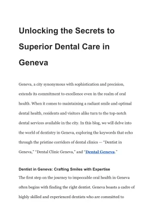 Unlocking the Secrets to Superior Dental Care in Geneva