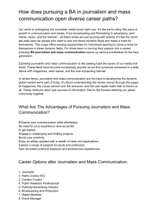 How does pursuing a BA in journalism and mass communication open diverse career paths