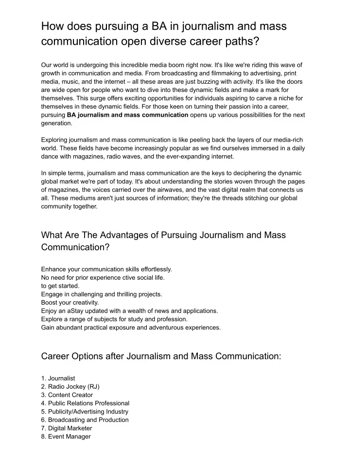 how does pursuing a ba in journalism and mass