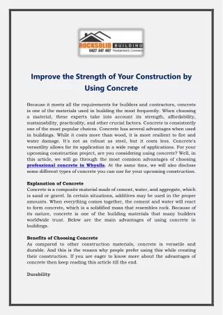 Improve the Strength of Your Construction by Using Concrete