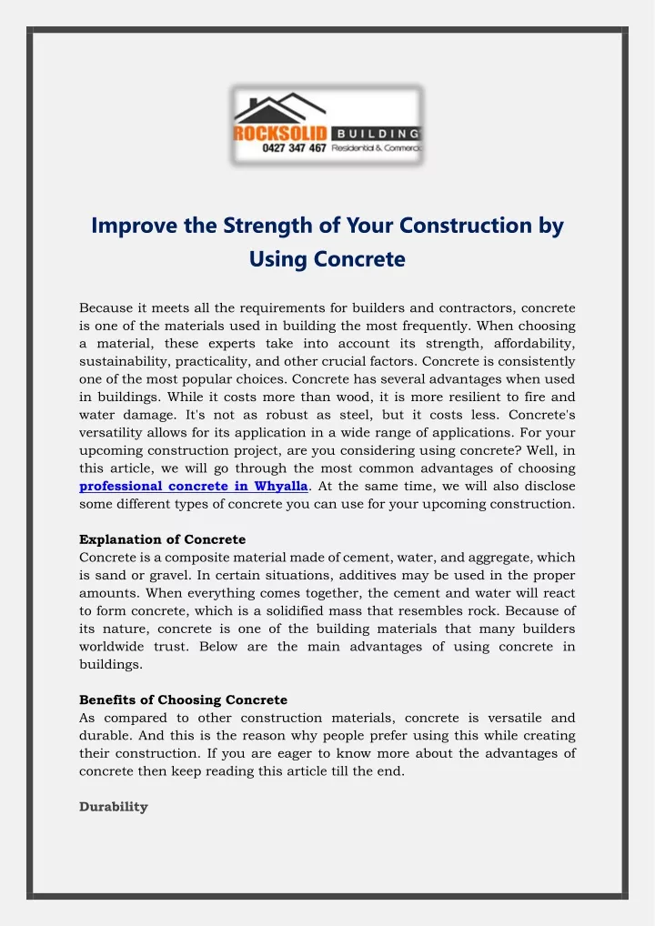 improve the strength of your construction
