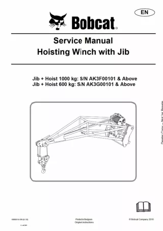 Bobcat 1000 kg Hoisting Winch with Jib Service Repair Manual SN AK3F00101 And Above
