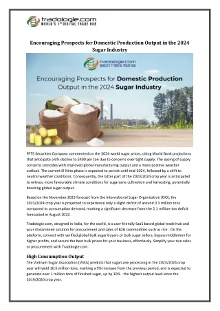 Encouraging Prospects for Domestic Production Output in the 2024 Sugar Industry