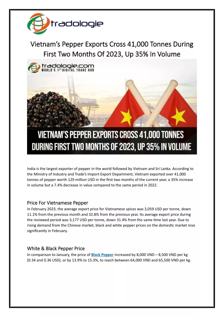 vietnam s pepper exports cross 41 000 tonnes