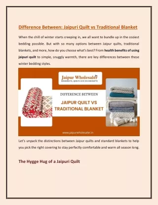 Difference Between Jaipur Quilt vs Traditional Blanket