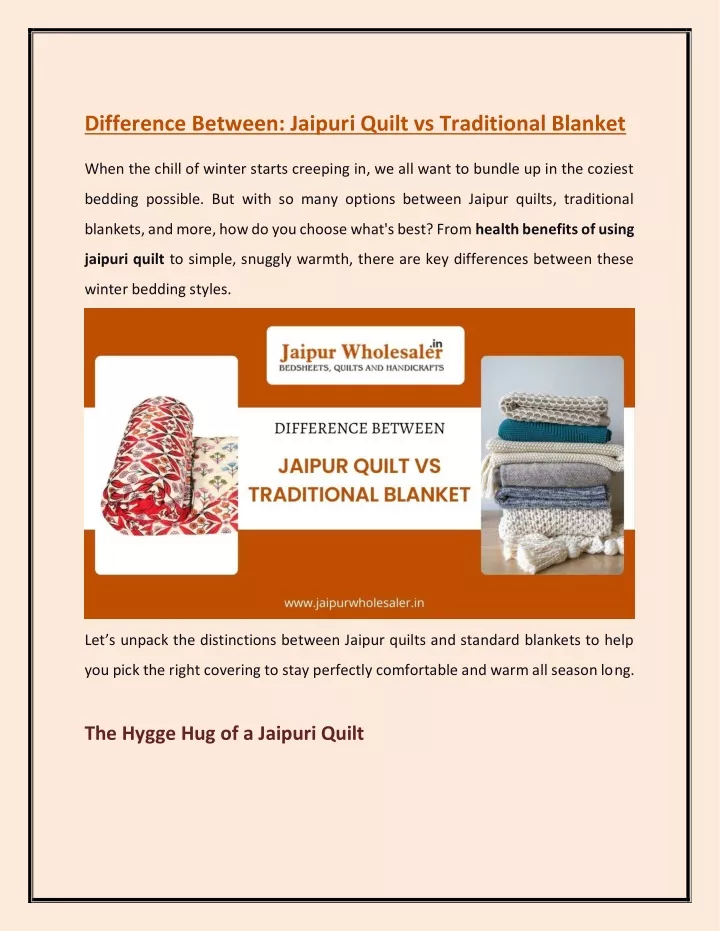 difference between jaipuri quilt vs traditional