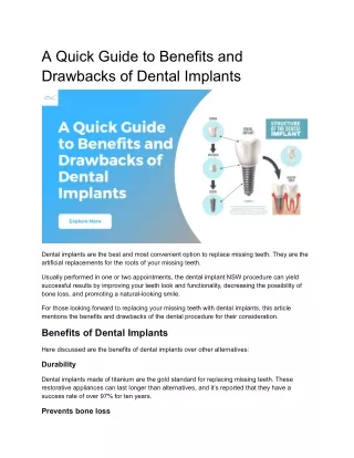 A Quick Guide to Benefits and Drawbacks of Dental Implants