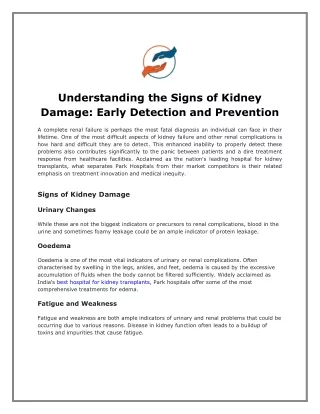 understanding the signs of kidney damage early