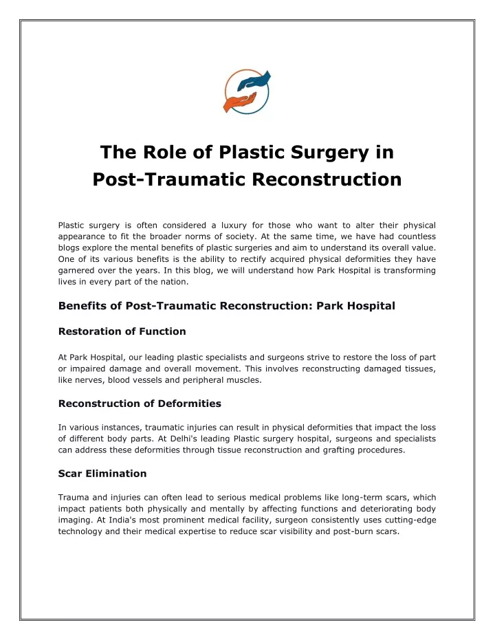the role of plastic surgery in post traumatic
