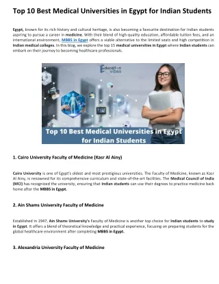 Best Medical Universities in Egypt for Indian Students